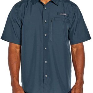 Eddie Bauer Woven Tech Shirt Standard Medium Majolica Blue